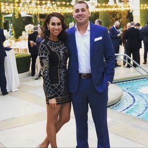 Black cocktail dress with gold and silver sequin